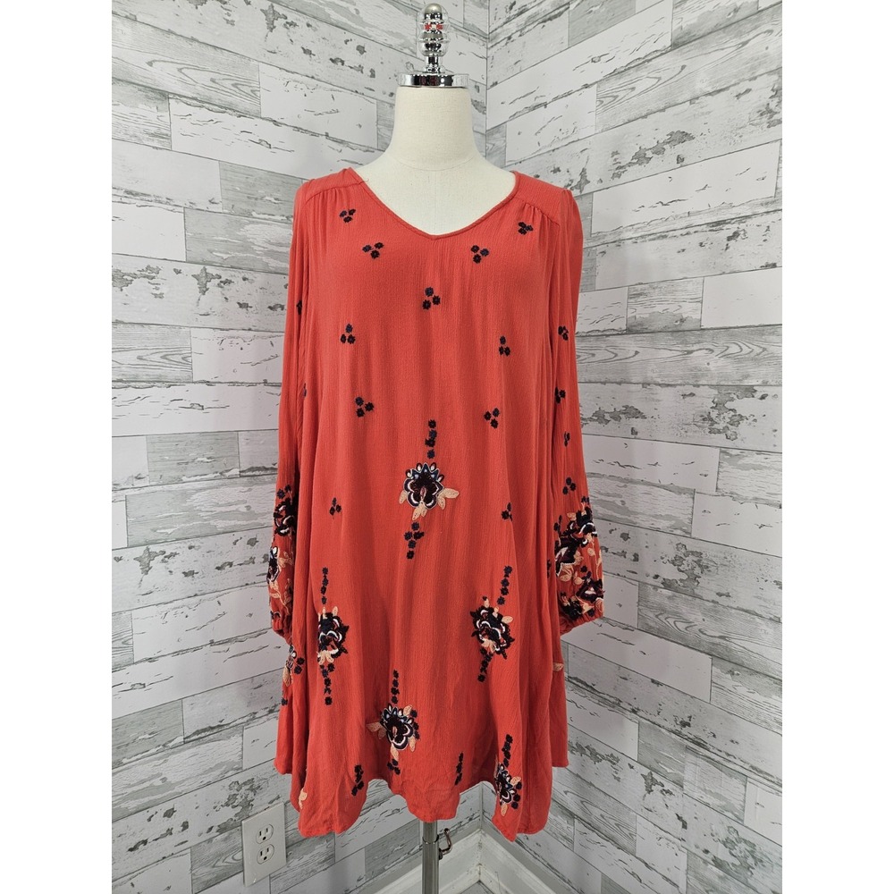 Free People Womens Xsmall‎ Oxford Red Embroidered Floral Mini Dress